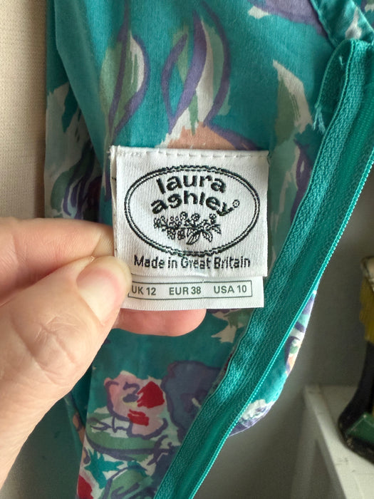 Ethereal 1980's Laura Ashley Cotton Floral Print Dress With Pockets / M