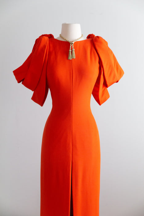Stunning 1980’s Vermillion Silk Crepe Couture Evening Gown By Jacqueline de Ribes / S