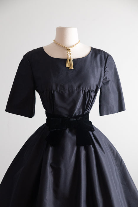 Exquisite Late 1950's Gustave Tassell Black Silk Taffeta Couture Cocktail Dress / S