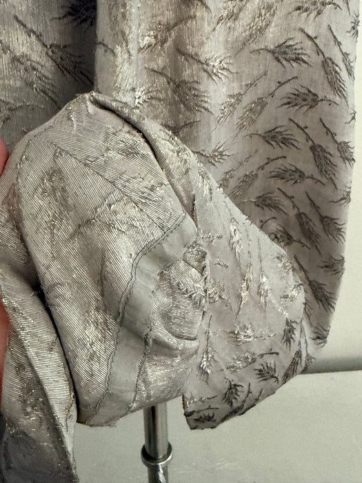 Exquisite 1930's Metallic Silver Lame Evening Dress With Wheat Motif / Small