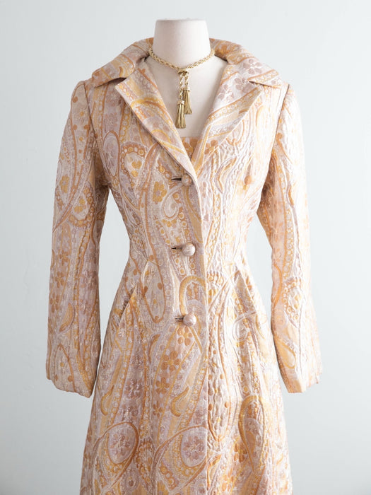 Spectacular 1960’s Arnold Scaasi Gold Brocade Evening Gown and Maxi Coat / M