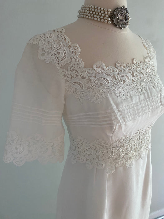 Romantic Edwardian Inspired 1960's Cotton Batiste Wedding Gown /Small
