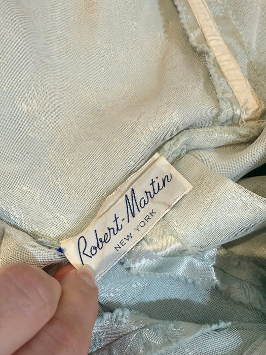 Exquisite 1950's Mirror Blue Brocade Formal Evening Gown By Robert Martin New York / S