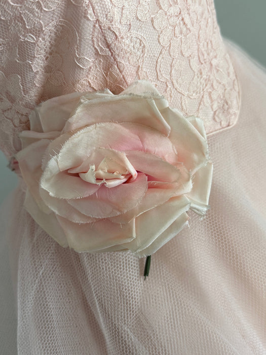 Stunning 1950's Peony Pink Lace & Tulle Formal Gown / XS