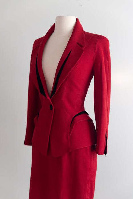 Iconic 1990's Thierry Mugler Paris Crimson Red Sculptural Suit /  SM