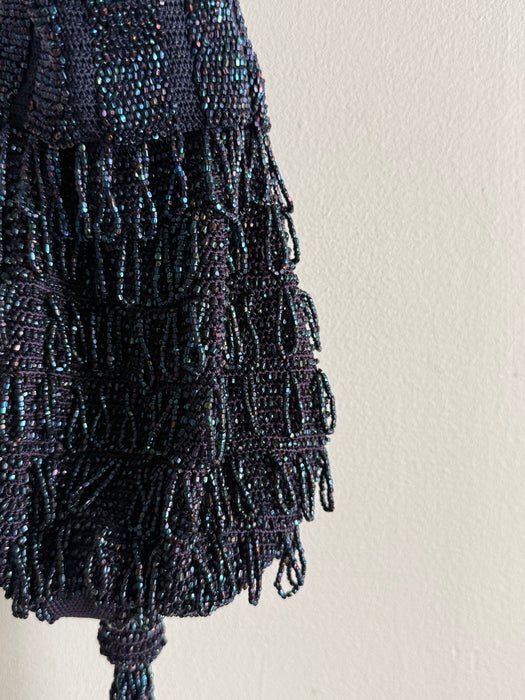 Beautiful Antique 1920’s Iridescent Fringe Flapper Drawstring Bag