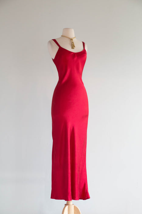 Sexy 1990’s Silk Bias Cut Slip Dress in Crimson Red / M