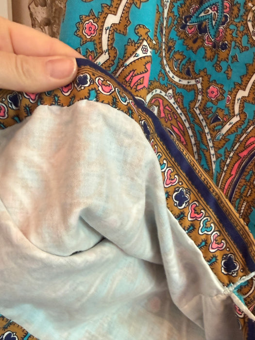 Fabulous 1960's Cotton Shift Dress In Turquoise & Pink / M