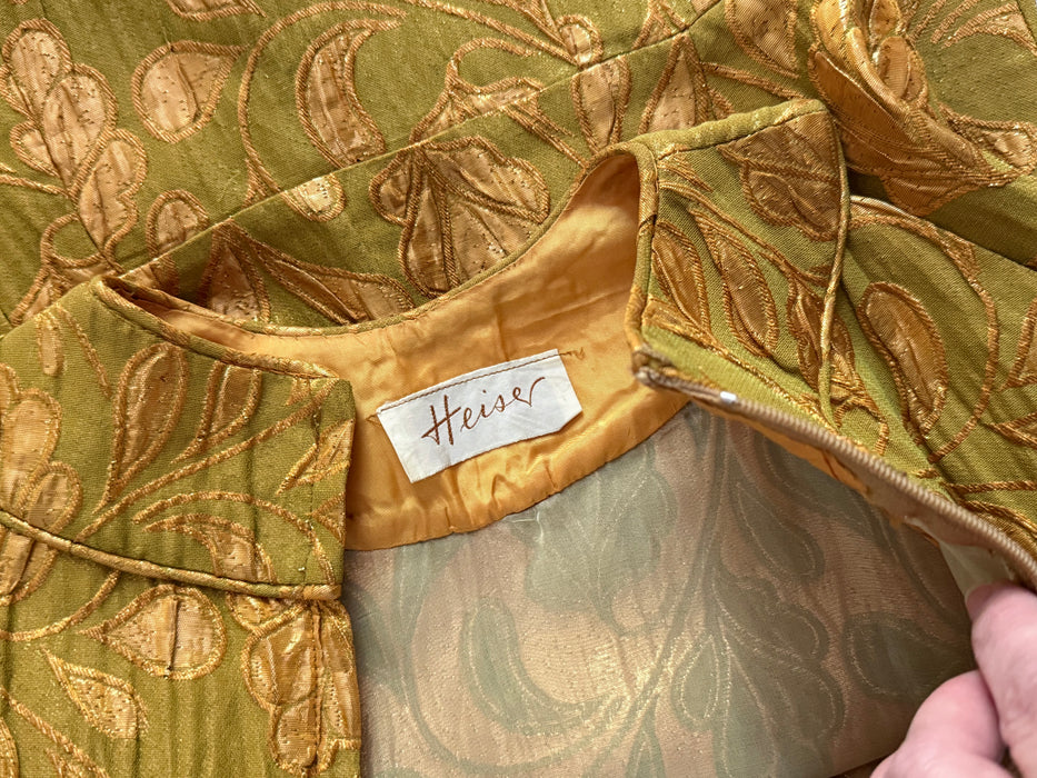 Showstopping 1960's Copper Leaves Evening Dress By Heiser / S