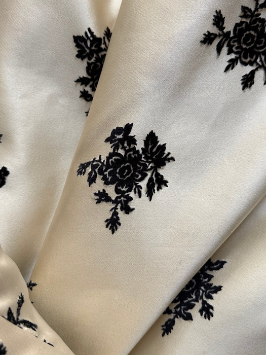 Exquisite 1950's Hattie Carnegie Ivory Silk and Flocked Velvet Evening Dress / SM