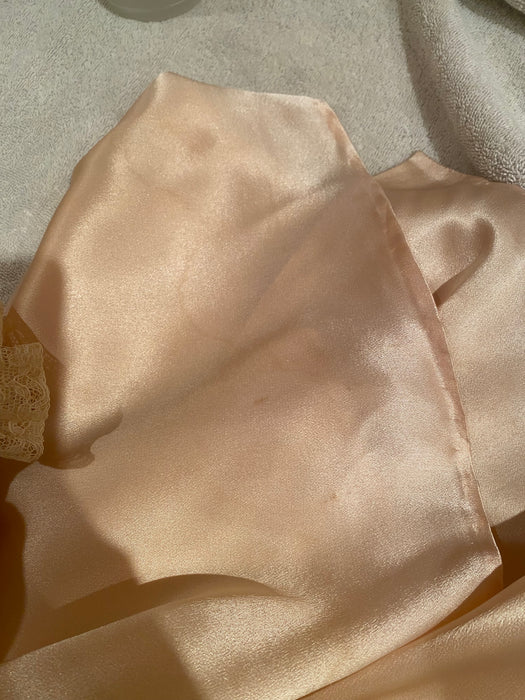 Lovely 1930's Blush Satin Crepe Peignoir With Bishop Sleeves and Lace Collar / Medium