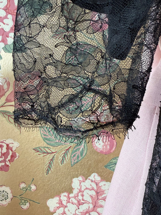 Gorgeous Late 1940's Black Illusion Lace Evening Gown With Full Skirt / S