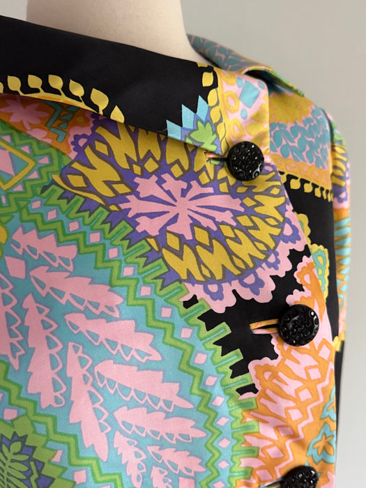 Fabulous 1960's Silk Paisley Print Coat By Arkin Imports / ML