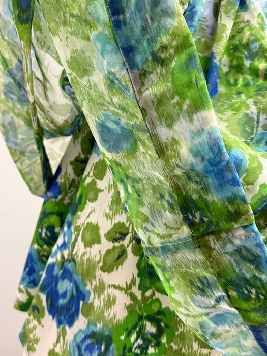 Dreamy Early 1960's Watercolor Floral Chiffon Dress With Shawl / XS