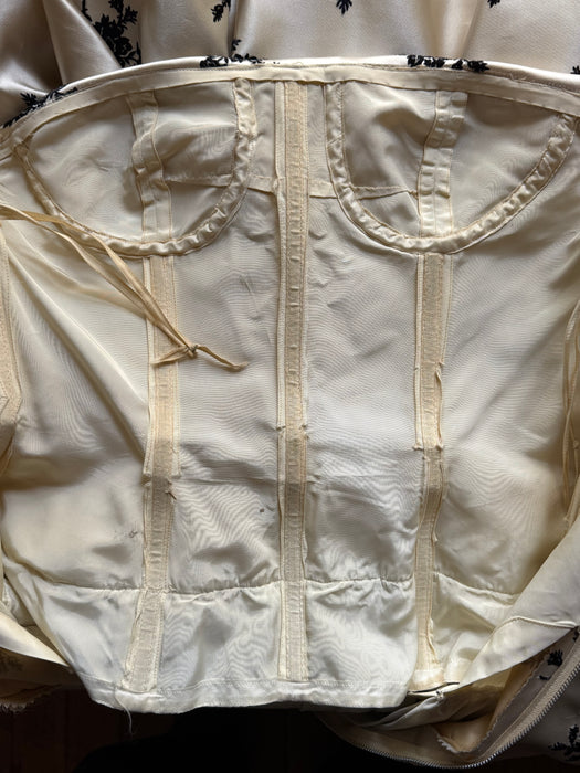 Exquisite 1950's Hattie Carnegie Ivory Silk and Flocked Velvet Evening Dress / SM