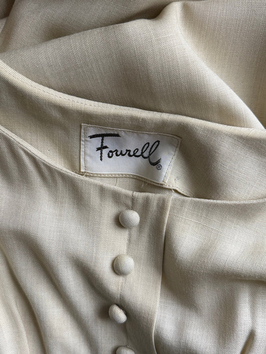 Darling 1950's Creampuff Ivory Wiggle Dress With Embroidered Sleeves / M