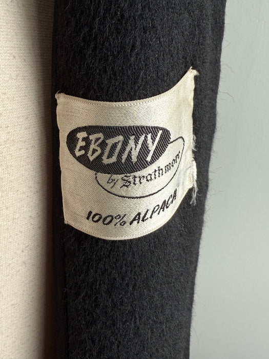 Elegant 1950's Black Alpaca Cocoon Coat From I.Magnin / M