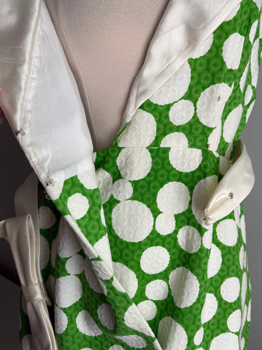 Fabulous 1960's Malcolm Starr By Rizkallah Green & White Polka Dot Maxi Dress / M