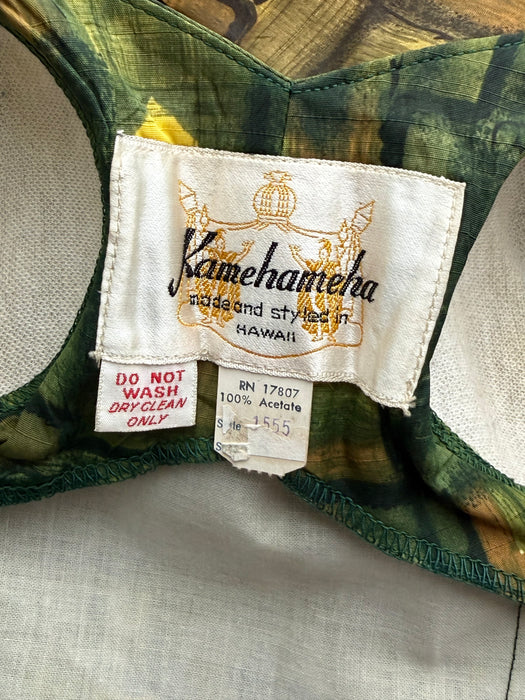Showstopping 1960's Kamehameha Sarong Hawaiian Dress With Built In Bra / XS