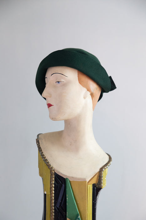 Rare 1920's Harbelé Original, Hollywood Evergreen Fine-Woven Straw and Felt Cloche