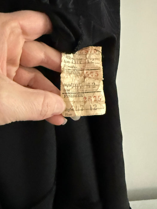 1940's Femme Fatale Black Rayon Cocktail Dress / S