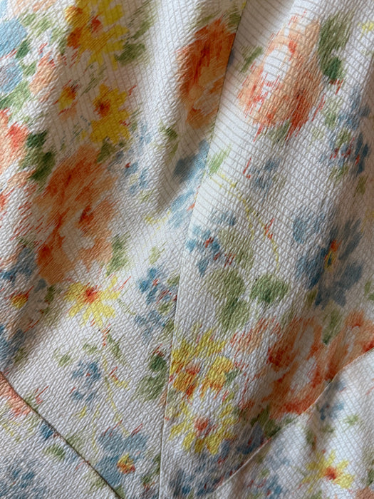 Exquisite 1930's Summer Floral Print Bias Cut Formal Gown With Deco Rhinestone Buttons / M