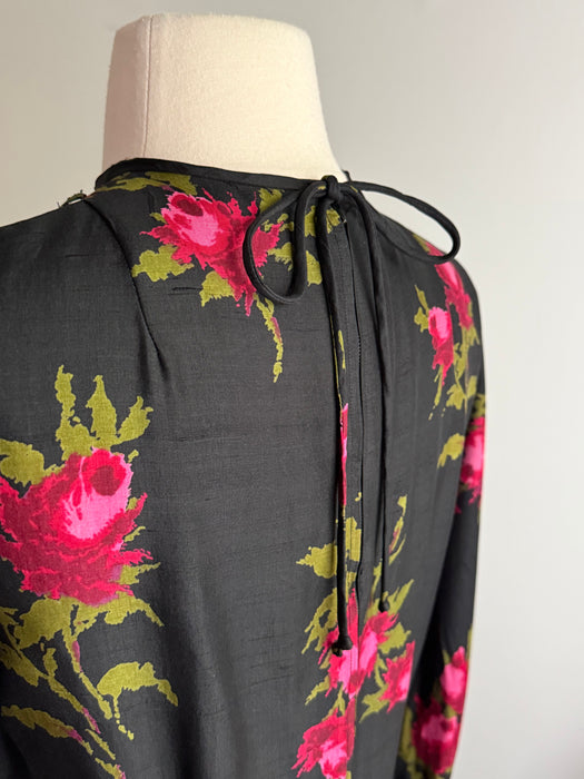 Documented 1956 Nettie Rosenstein Silk Rose Print Dress, as Advertised by I. Magnin / S