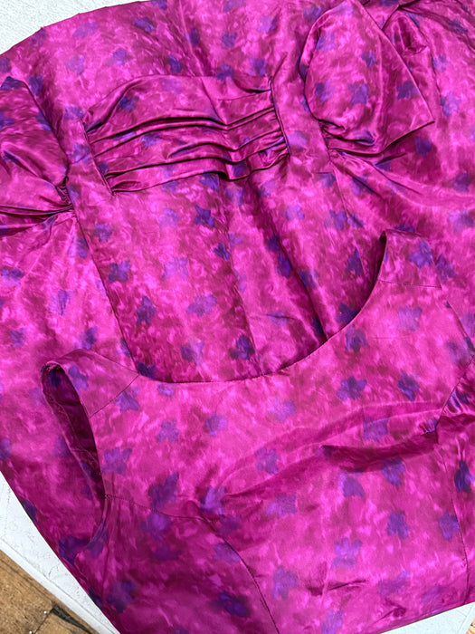 Gorgeous 1950's Fuschia Silk Taffeta Demi Couture Cocktail Dress From Elizabeth Arden / SM
