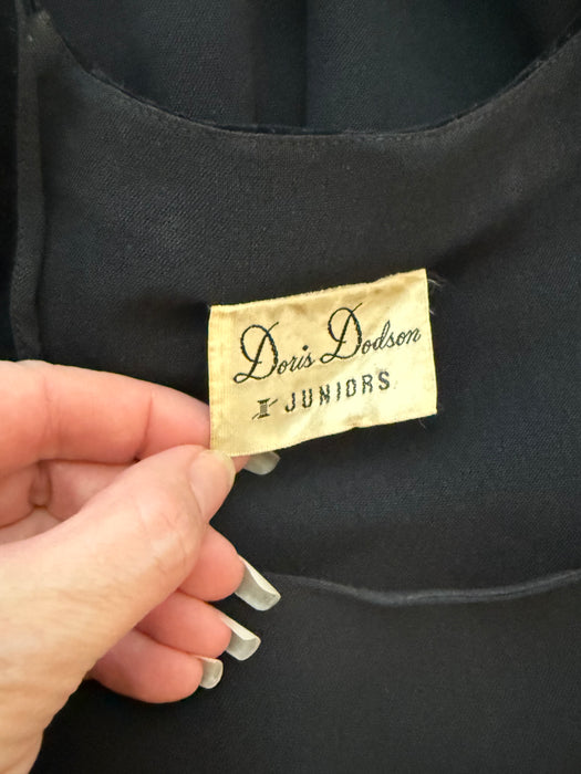 Elegant 1940's Rayon & Velvet Ringed Cocktail Dress by Doris Dodson