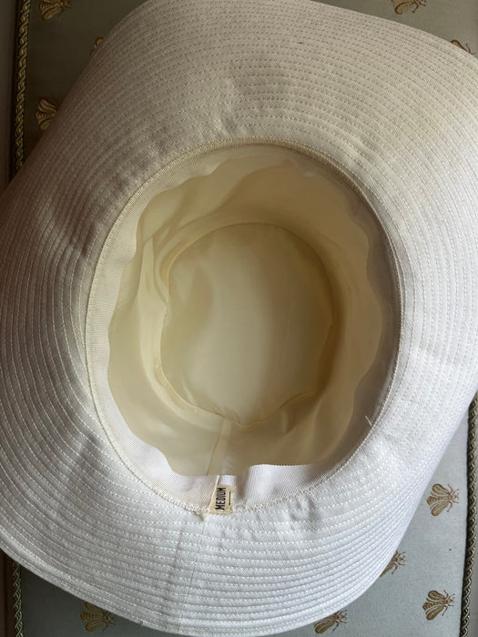Vintage 1970's Ivory Wide Brim Cloth Linen Hat / OS