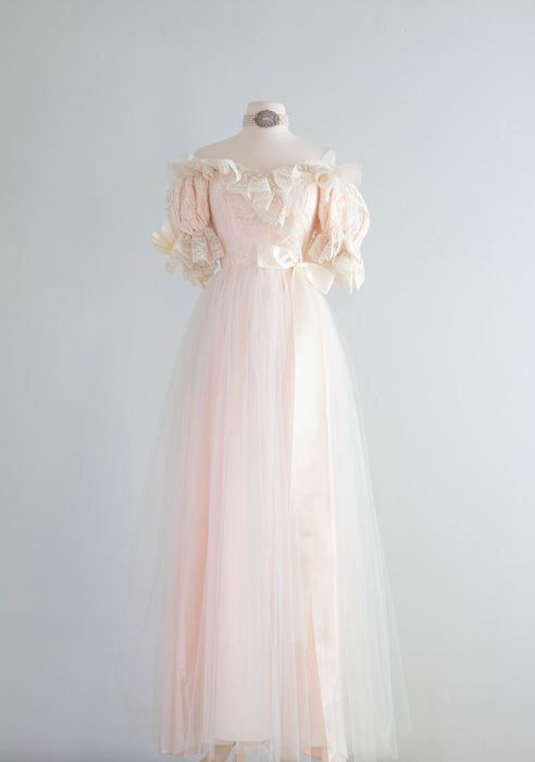 The Dreamiest Vintage Loralie 1980’s Romantic Heroine Fantasy Gown with Lace and Bows / small