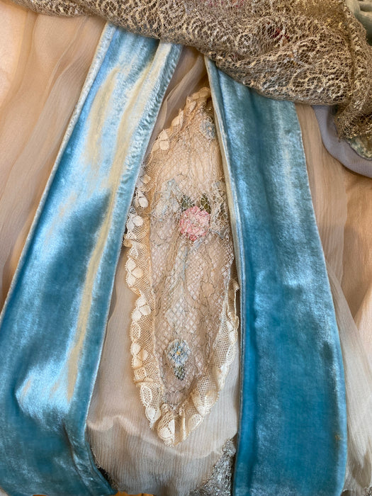 Museum Quality 1920’s Erotic Couture Evening Dress By Sadie Nemser 'Secret Garden' Aquamarine Silk Velvet / Small