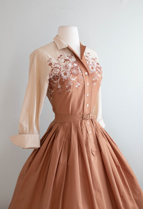 Lovely 1950’s Embroidered Cotton Day Dress by Abby Kent / Small
