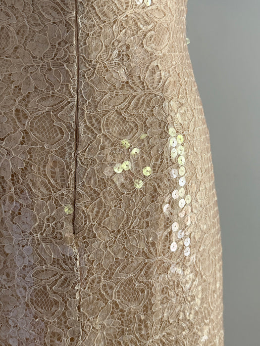 Stunning 1990's Shimmering Sequined Lace & Silk Chiffon Evening Gown / SM