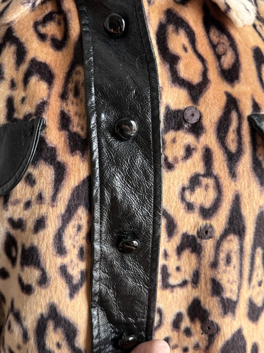 Fabulous 1960s Leopard Print Faux Fur Coat / XS