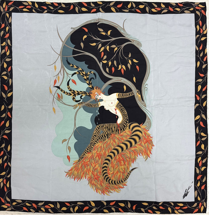 Rare Vintage Erté Silk Scarf – “Tiger Lily” For Carry Back LTD Italy / OS