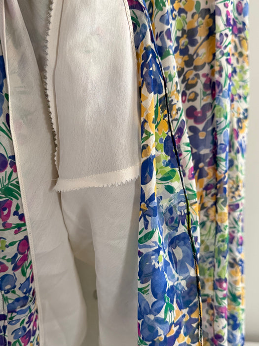 Exquisite 1930's Impressionist Spring Floral Gown In Silk Chiffon / S