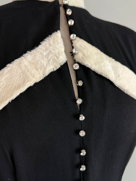 Stunning Late 1940's Rayon Party Dress With Faux Fur Defined Corset Bodice / M