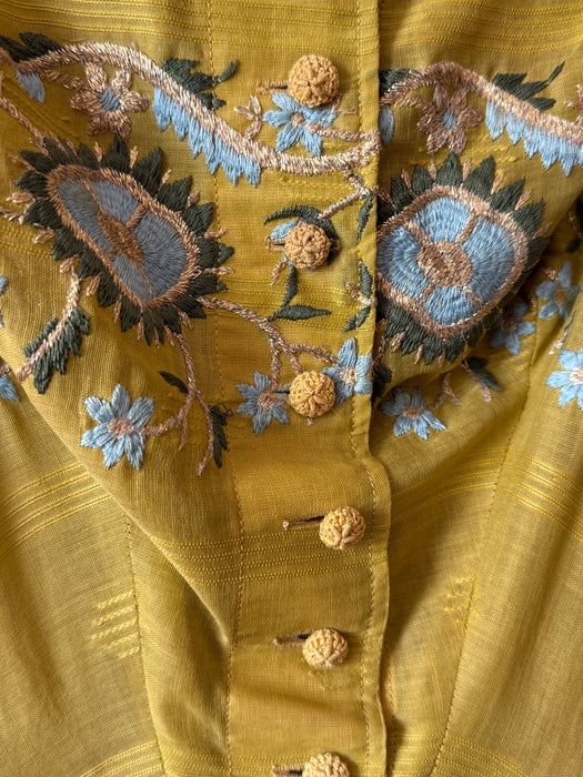 Iconic 1950’s Tina Leser Saffron Embroidered Cotton Dress / S