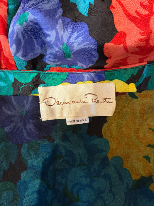 Fabulous Vintage Oscar de la Renta Blooming Silk Floral Halter Dress / M