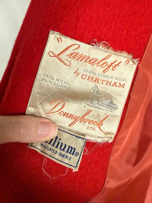 Fabulous 1950's Cherry Red Lamaloft Llama & Wool Swing Coat / XL