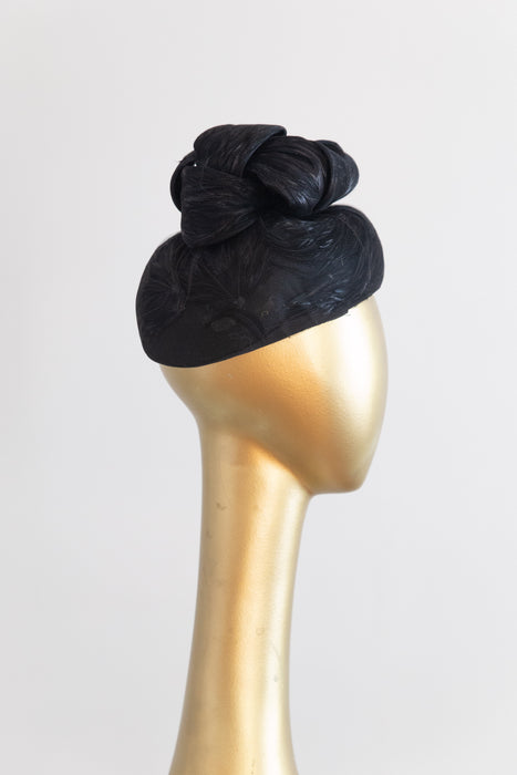 Elegant 1960’s Black Cocktail Hat By Coralie