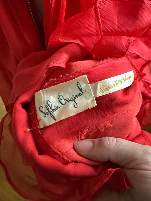 1950s “Sophie Original” Silk Chiffon Raspberry Cocktail Dress by Sophie Gimbel for Saks Fifth Avenue / M