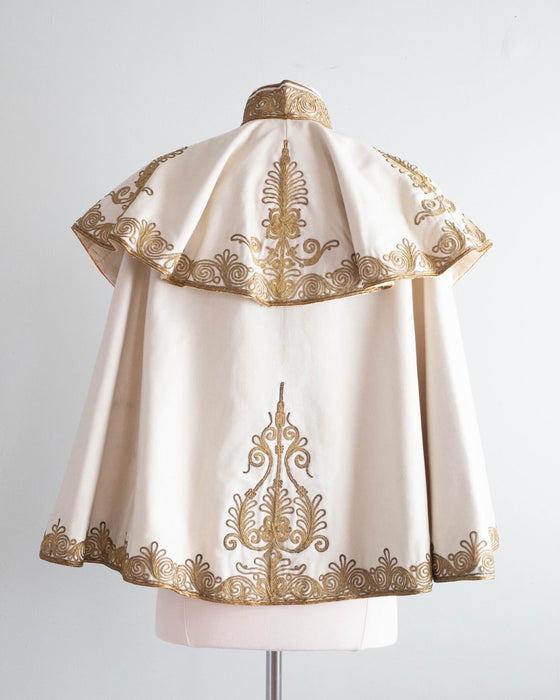 Spectacular 1905 Edwardian Ivory Cape With Gold Embroidery/ SM