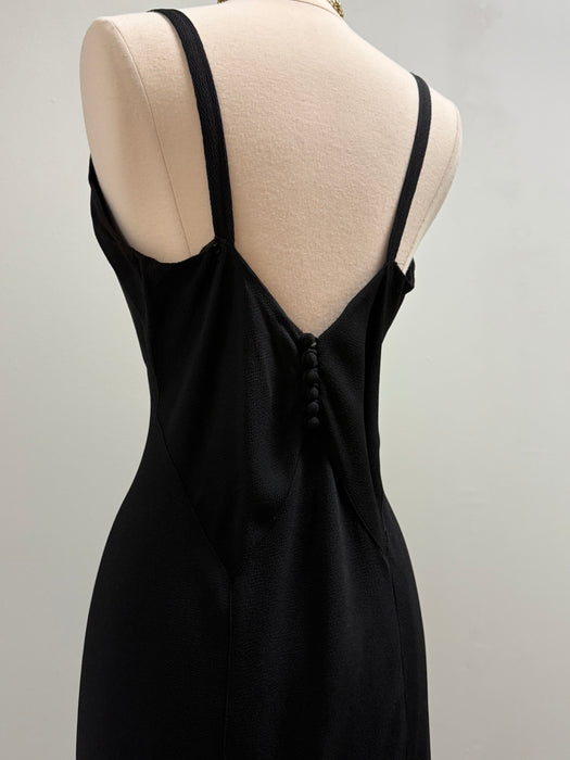 Sublime 1930's Black Bias Cut Evening Gown a la Madame X In Rayon Crepe / SM