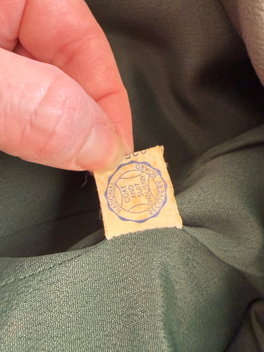 Rare 1940’s Emerald Green Gabardine Two Piece Suit Attributed to Lilli Ann / Small