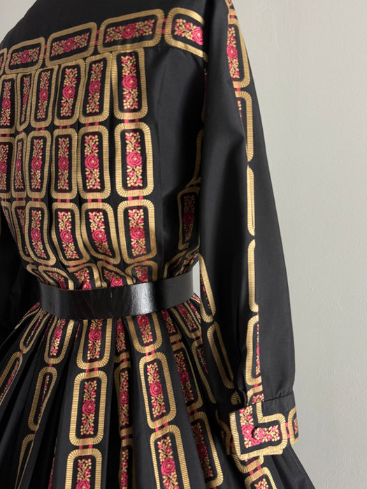 Iconic 1950's Silk Shirt Waist Style Cocktail Dress By David Barr / SM