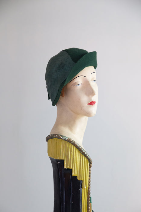 Rare 1920's Harbelé Original, Hollywood Evergreen Fine-Woven Straw and Felt Cloche