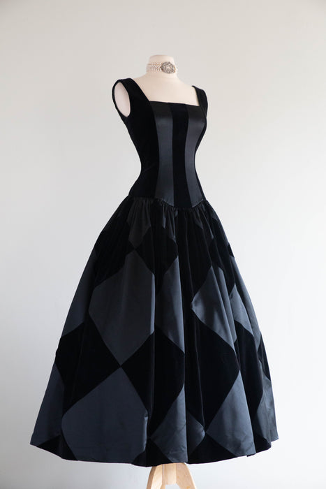 Stunning 1980s Escada Couture Black Harlequin Evening Gown / SM