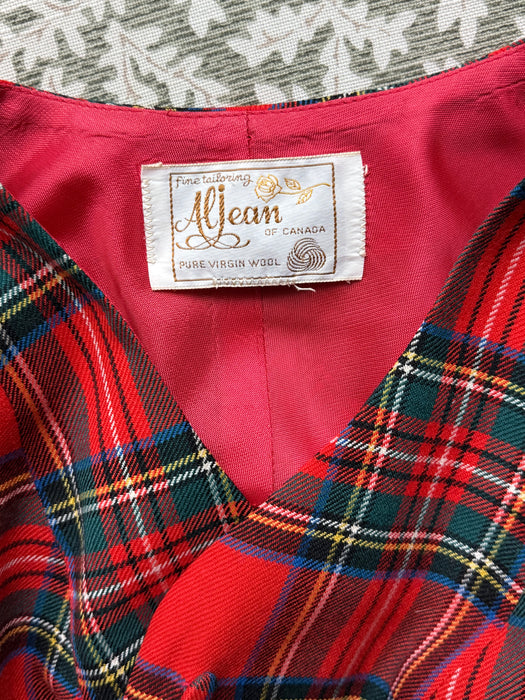 Fabulous 1970's Wool Tartan Plaid "Holiday Hostess With The Mostess" Two Piece Set / M